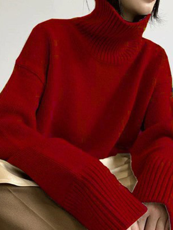 Grey High-neck Long Sleeve Sweater Qx016