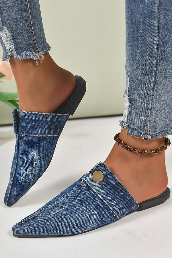 Flat Pointed Toe Denim Slippers