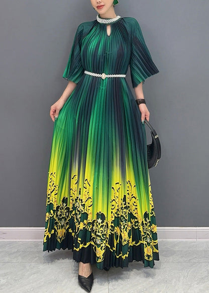 Gradient Color Green Print Long Dresses Summer Ao1036