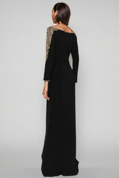 Iontk Black Beaded Diamond Mesh Maxi Dress