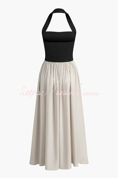 Contrast Color Stitching Sleeveless Backless Slim Maxi Dress