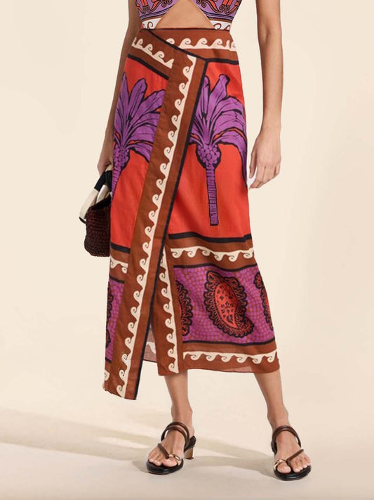 Unique Palm Tree Slit Skirt
