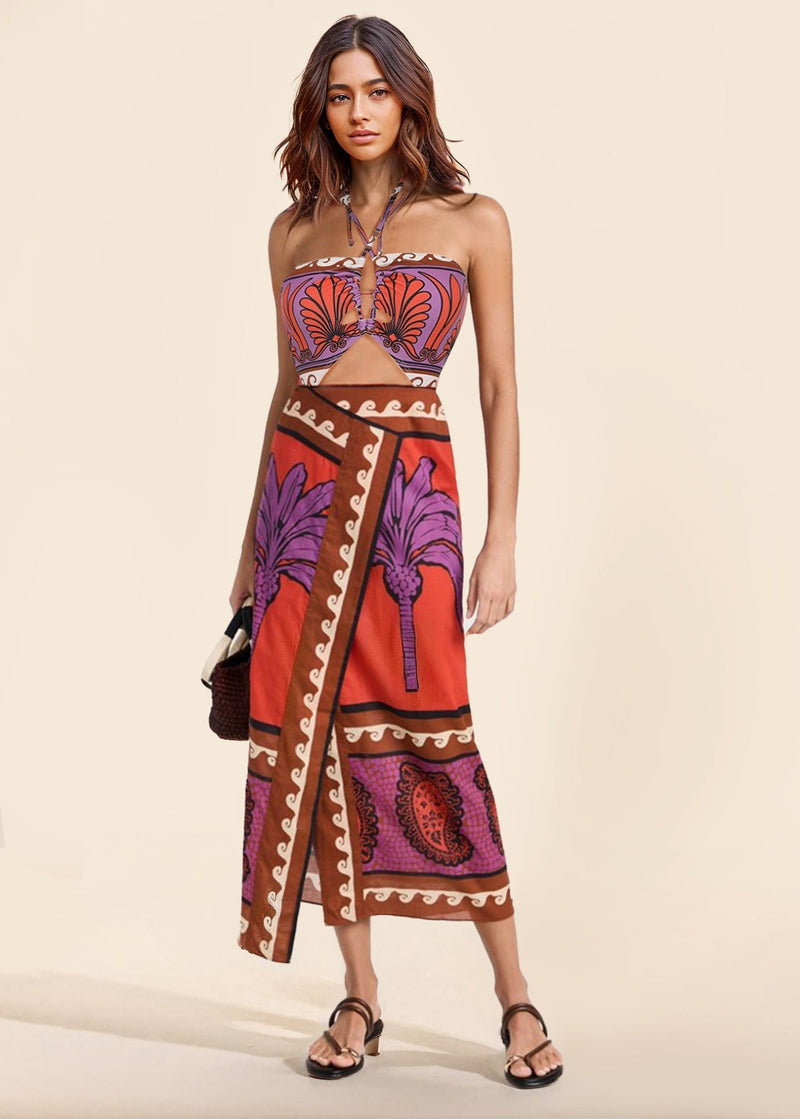 Unique Palm Tree Slit Skirt