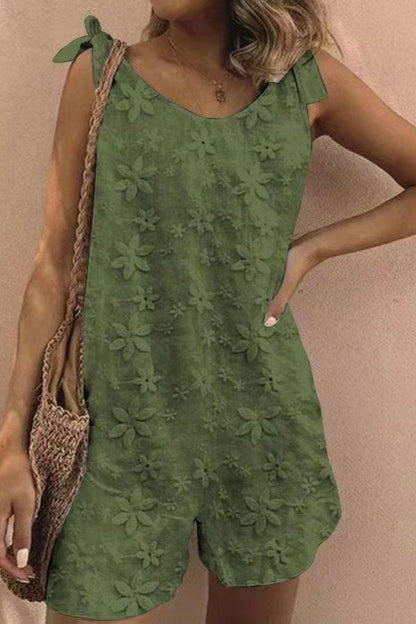 Embroidered Lace-up Tank Top Romper