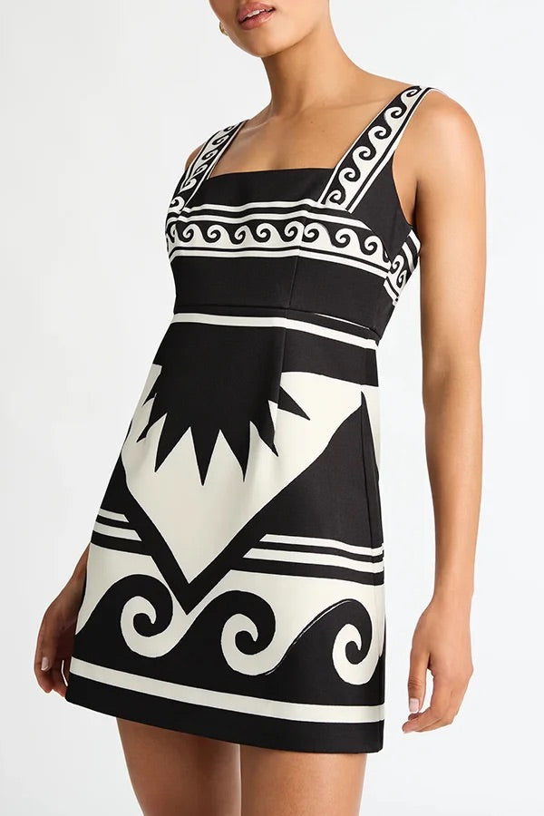 At the Coast Unique Print Sleeveless Square Neck Mini Dress