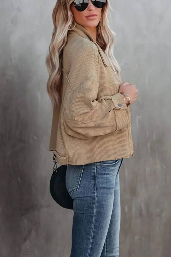 Waffle Cardigan Short Top Jacket