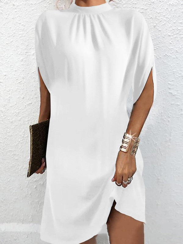 Loose Raglan Sleeve Color Mock Neck Mini Dresses