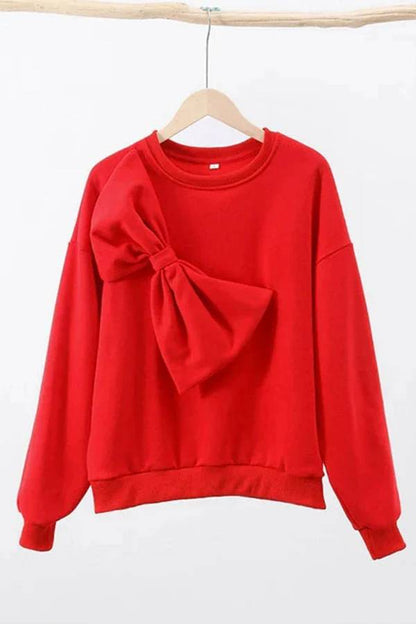 Color Round Neck Long Sleeve Bow Loose Sweatshirts