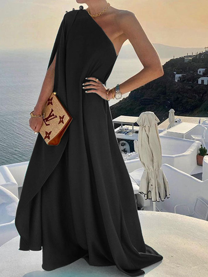 Stylish and Color Loose One-shouldered Maxi Dress