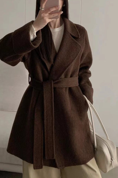 Robe-style Double-face Wool Long Hepburn Coat