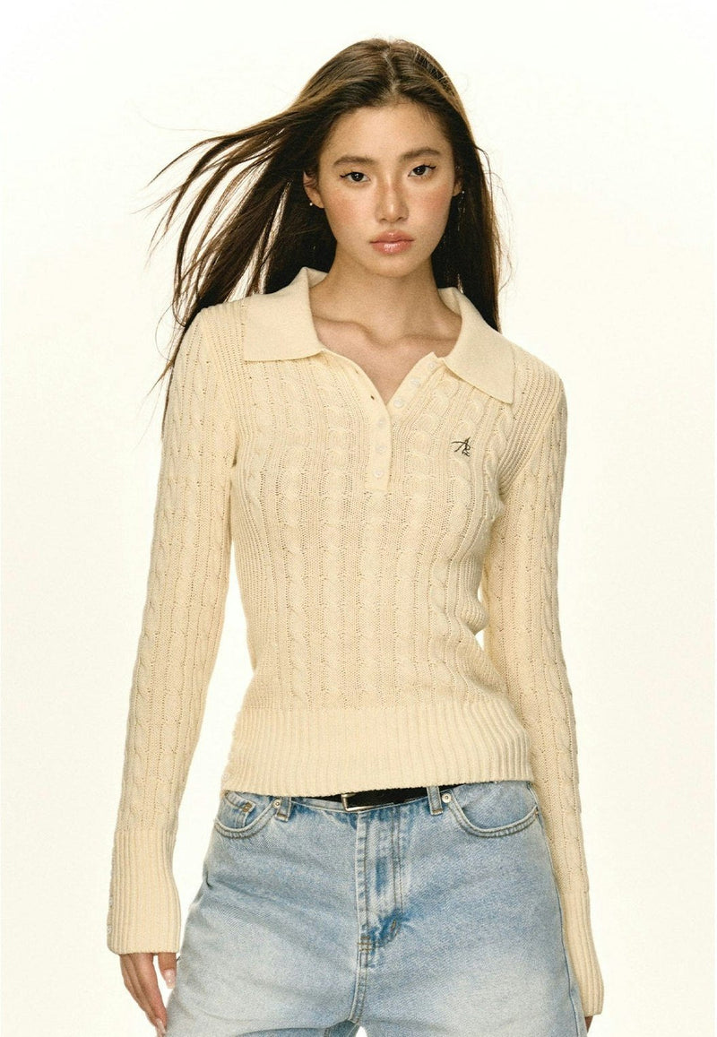 Half-button Cable Knit Polo Sweater
