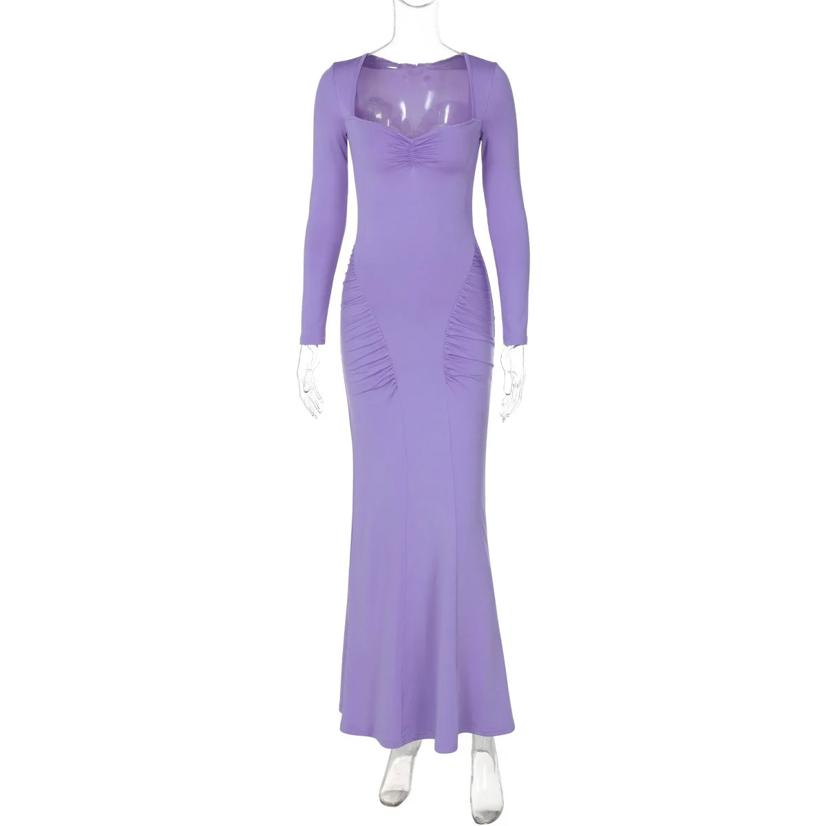 Long Sleeve Party Dresses High Waist Slim Fit ’s Evening Dress Color Pleated Long Dresses