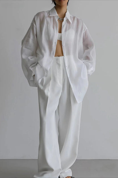 High-end Collared Loose Fit White Blouse