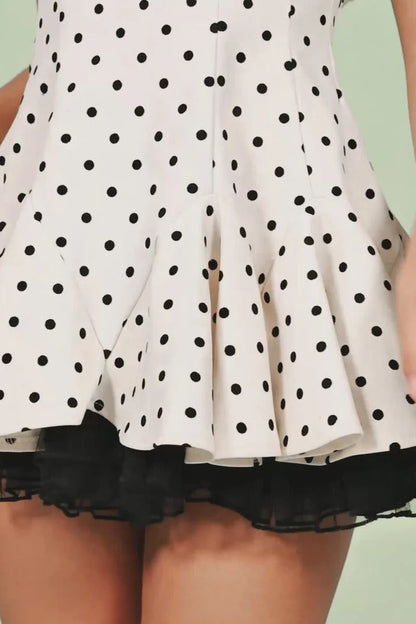 Polka Dot Bow Collar Ruffled Mini Dress
