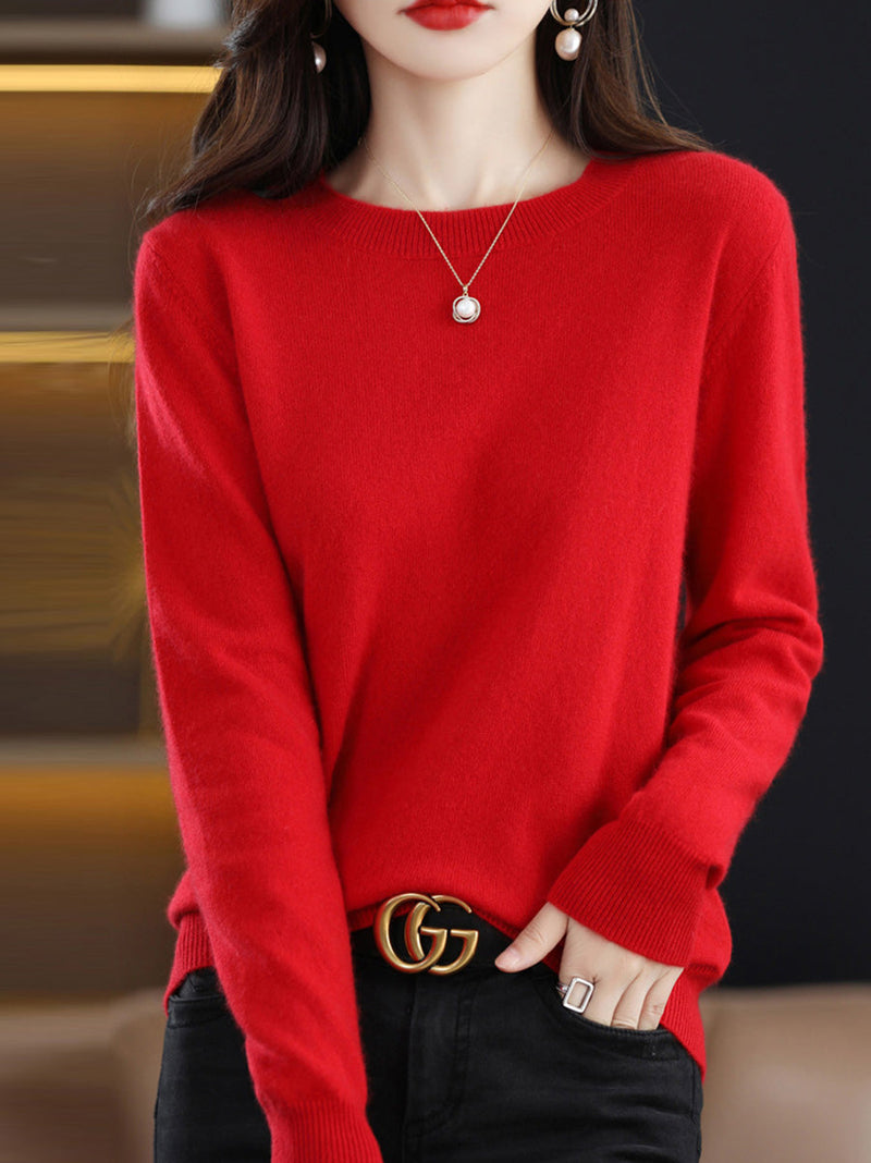 Autumn Wool Knitted O-neck Bottom Sweater Cx058