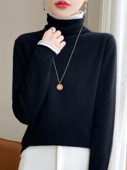 Autumn Turtleneck Colorblock Wool Sweater Ba1010
