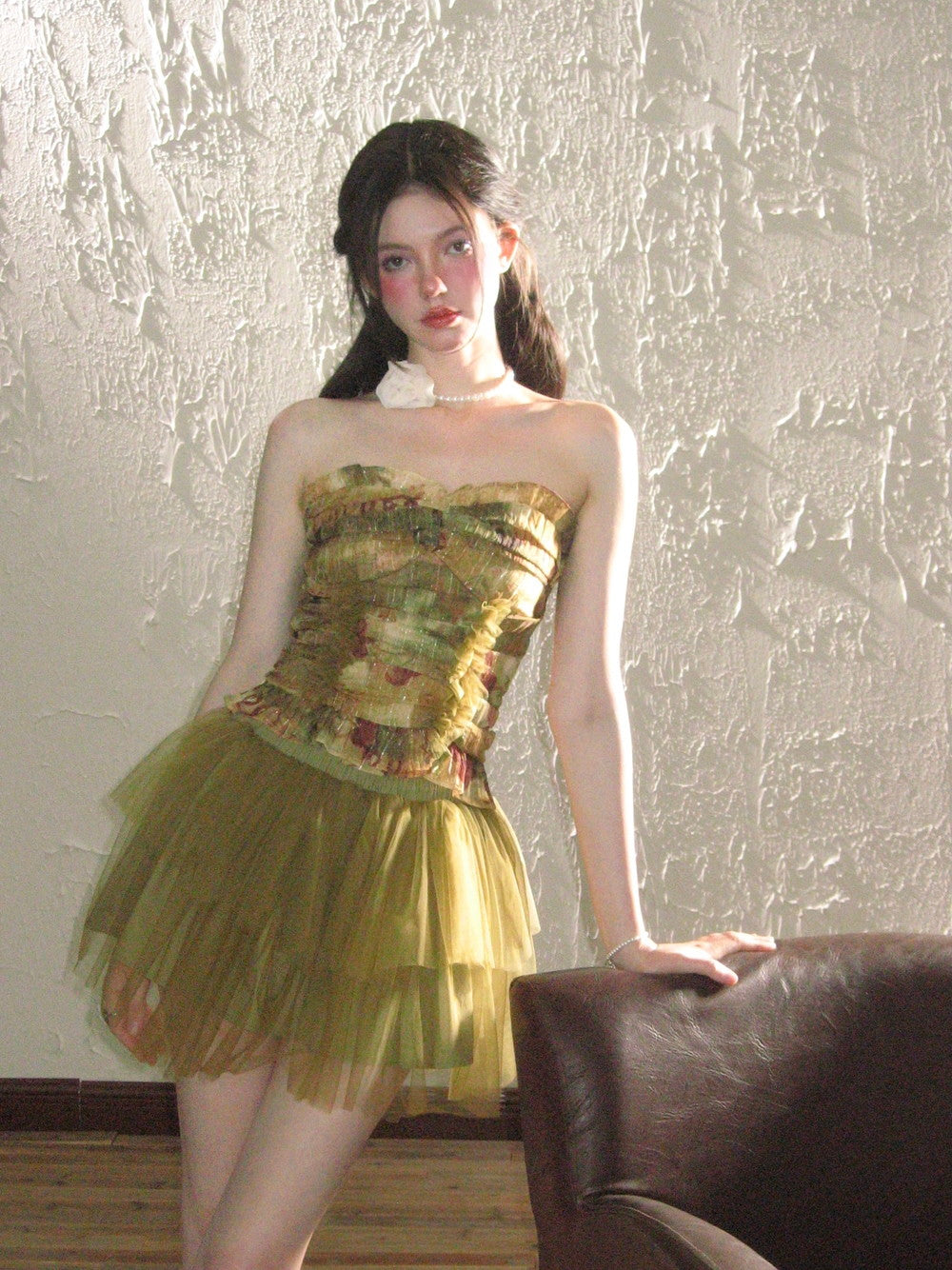 Retro Rose Tulle Frill Top & Mini Skirt