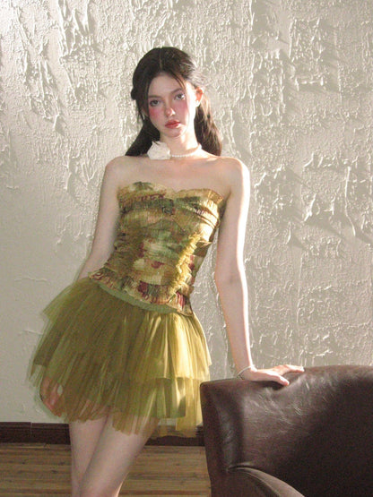 Retro Rose Tulle Frill Top & Mini Skirt