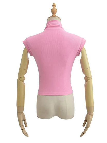 Small Turtleneck Tops Summer Woman Slim Fit T-shirt Tight Cotton Short-sleeve Tee Tops 7 Colors