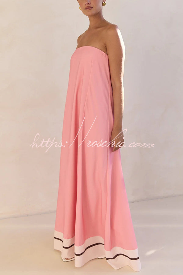Unique Print Tube Top Back Zipper Loose Maxi Dress