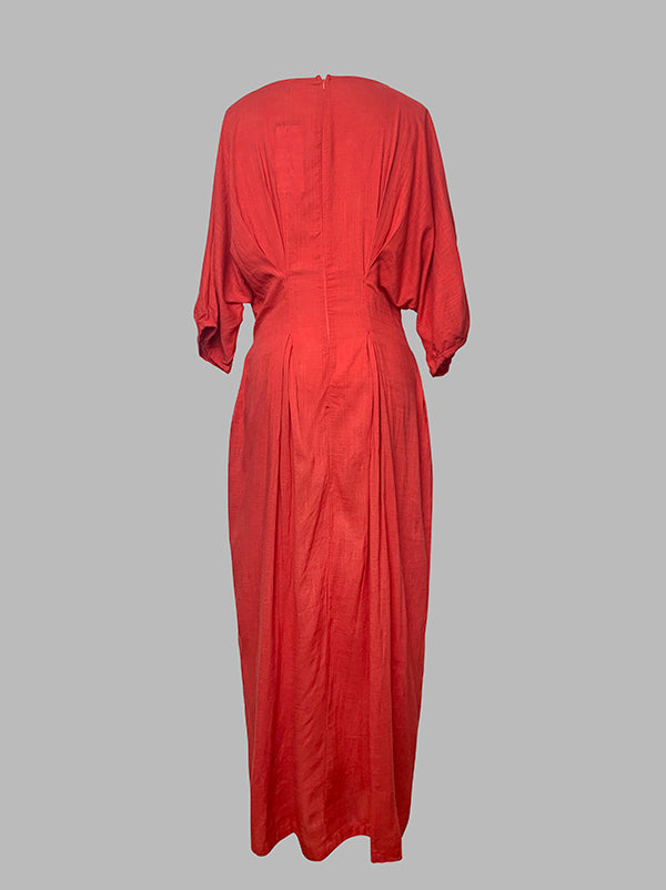 Half Sleeves Loose Color Round-neck Maxi Dresses Midi Dresses