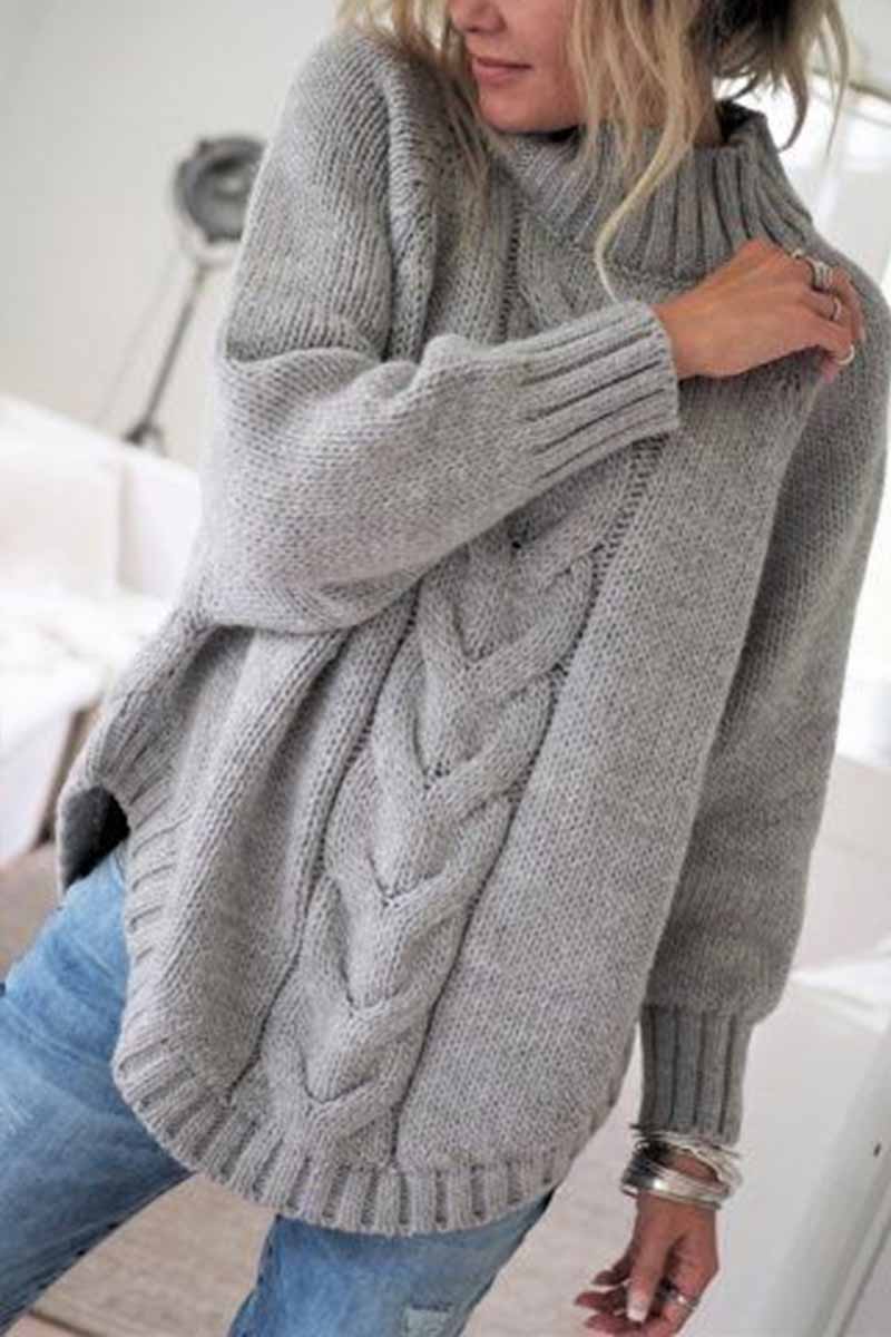 Turtleneck Loose Knitted Jumper Winter Sweater(3 Colors)