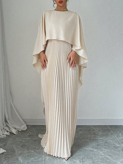 Cape High-low Pleated Color Split-joint Round-neck Evening Dresses Maxi Dresses