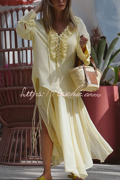 Elastic Waist Drawstring Maxi Skirt