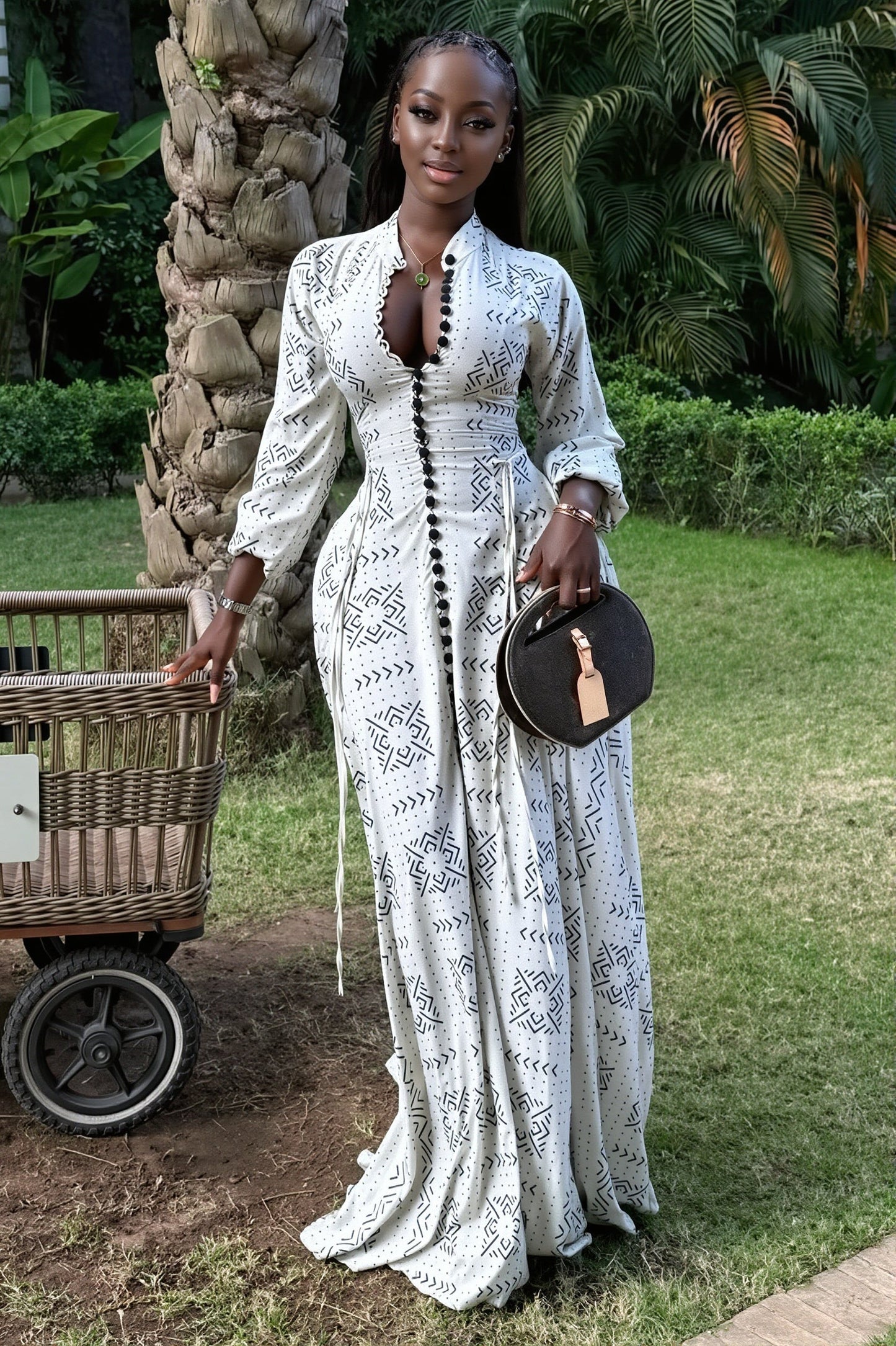 Stand Collar Button Maxi Dress