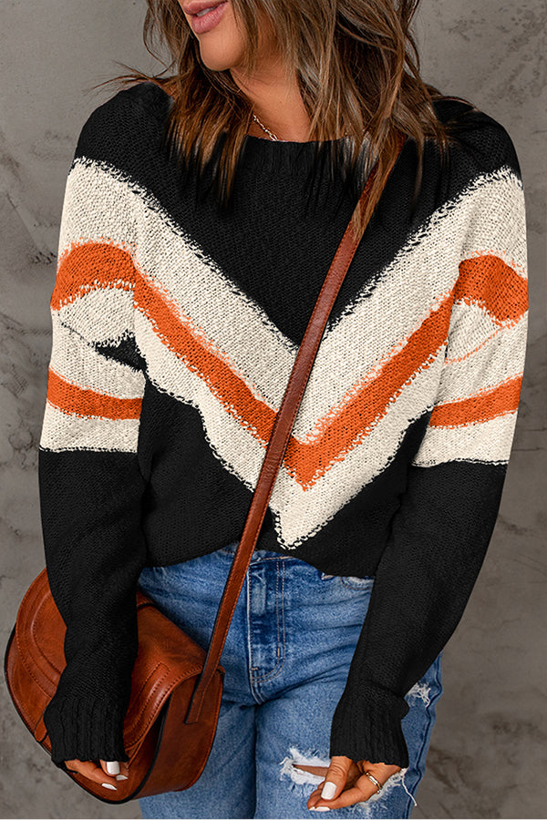 Chevron Drop Shoulder Knit Sweater