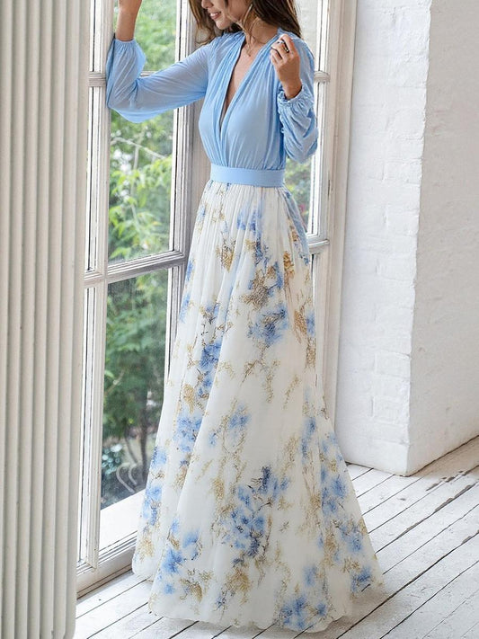 Print V-neck Maxi Dress