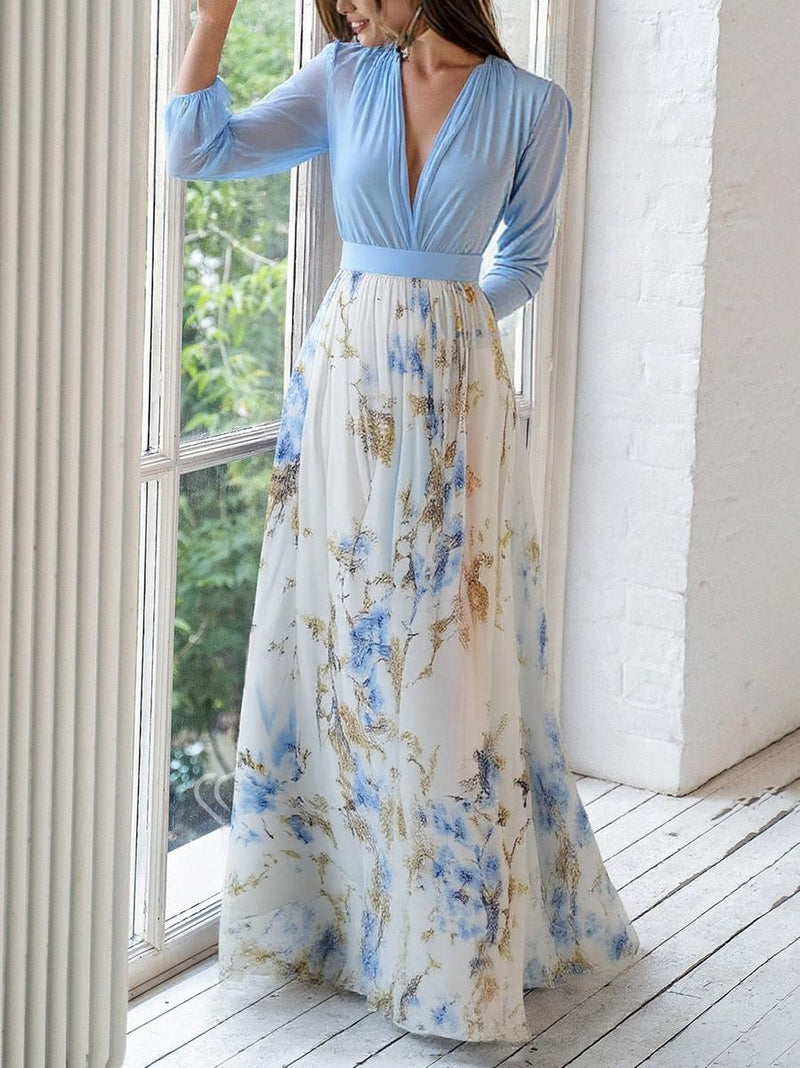 Print V-neck Maxi Dress