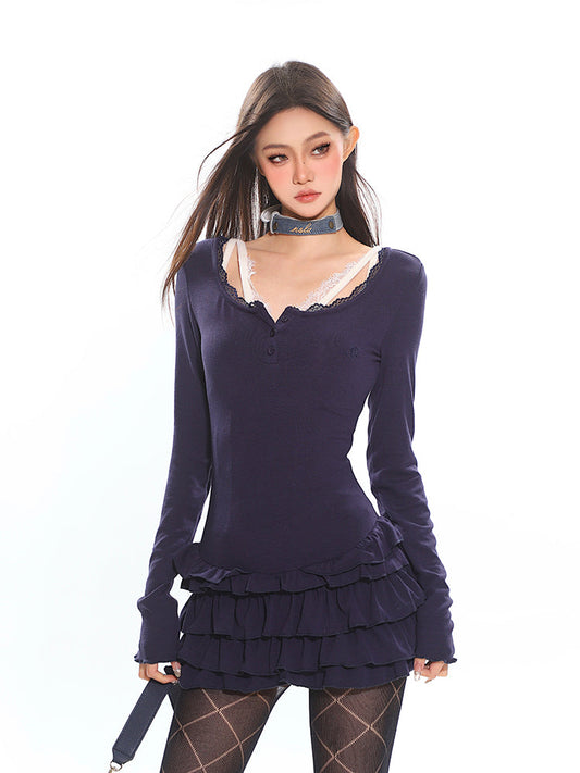 Lace Trim Ruffle Mini Dress