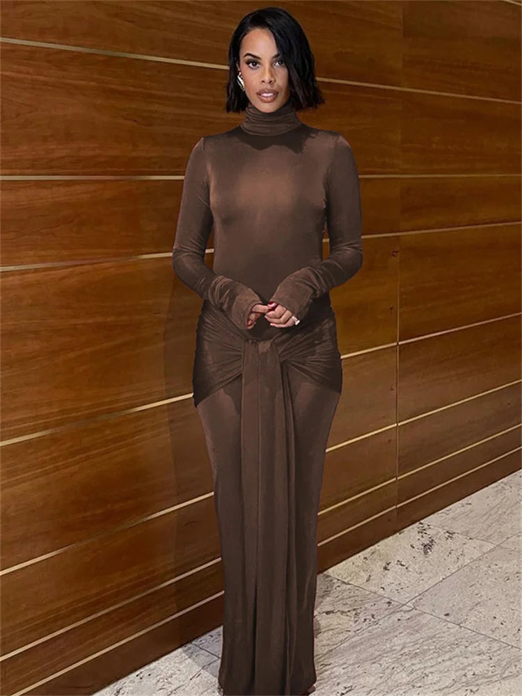 Bandage Spring Maxi Dress Slim Pleated Lace-up Party Dress Long Dress