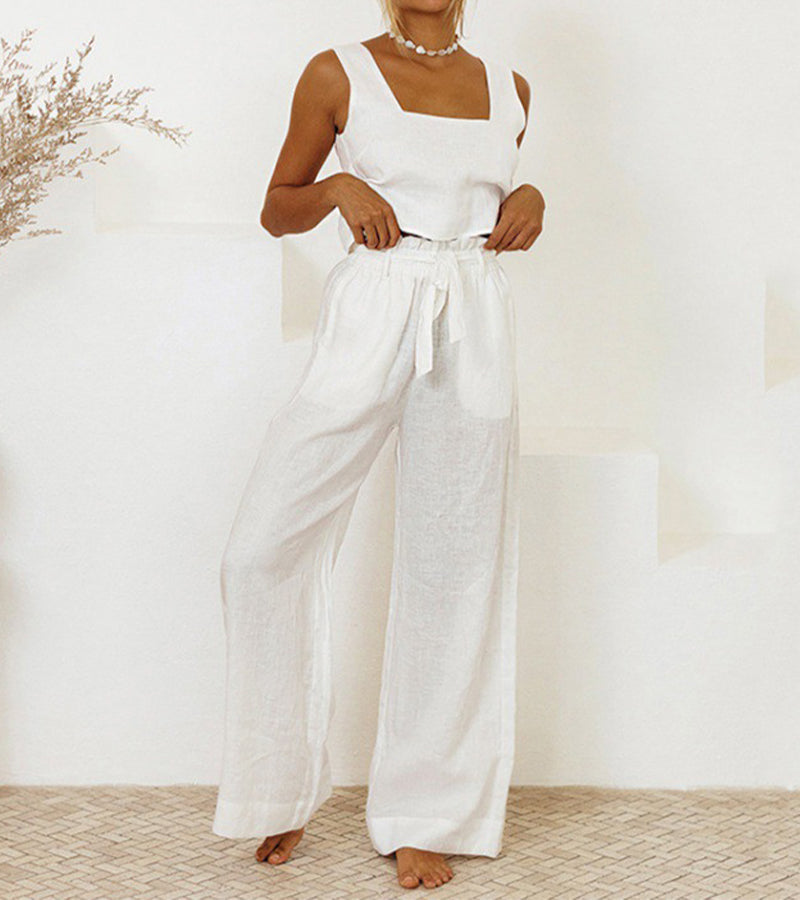 Milena - Minimalist Top and Wide-leg Pants Set