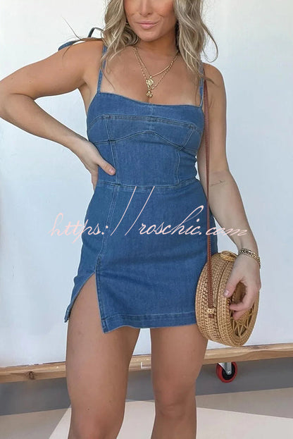 Backless Slim Fit Slit Denim Mini Dress