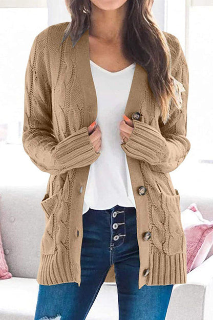 Knitted Color Button Down Chunky Outwear Cardigan