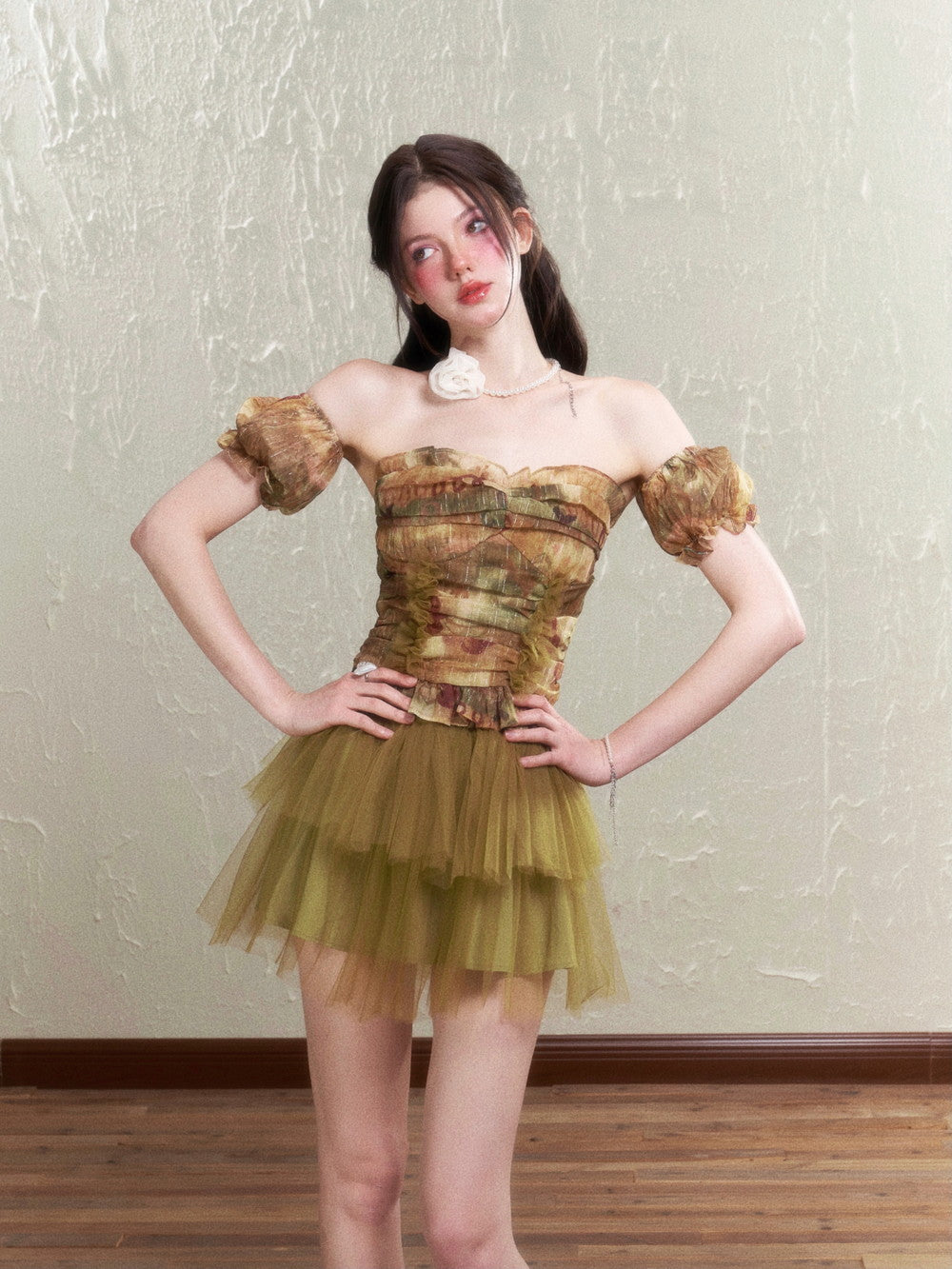 Retro Rose Tulle Frill Top & Mini Skirt