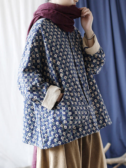 Artsy Retro Plaid Spliced Batwing Sleeve Coat At1077