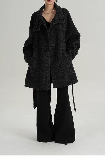 Wool Warm Loose Mock-neck Coat