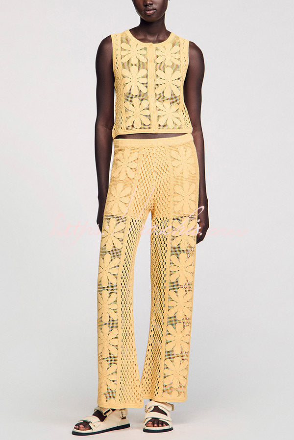 Embroidered Hollow Elastic Waist Wide-leg Pants