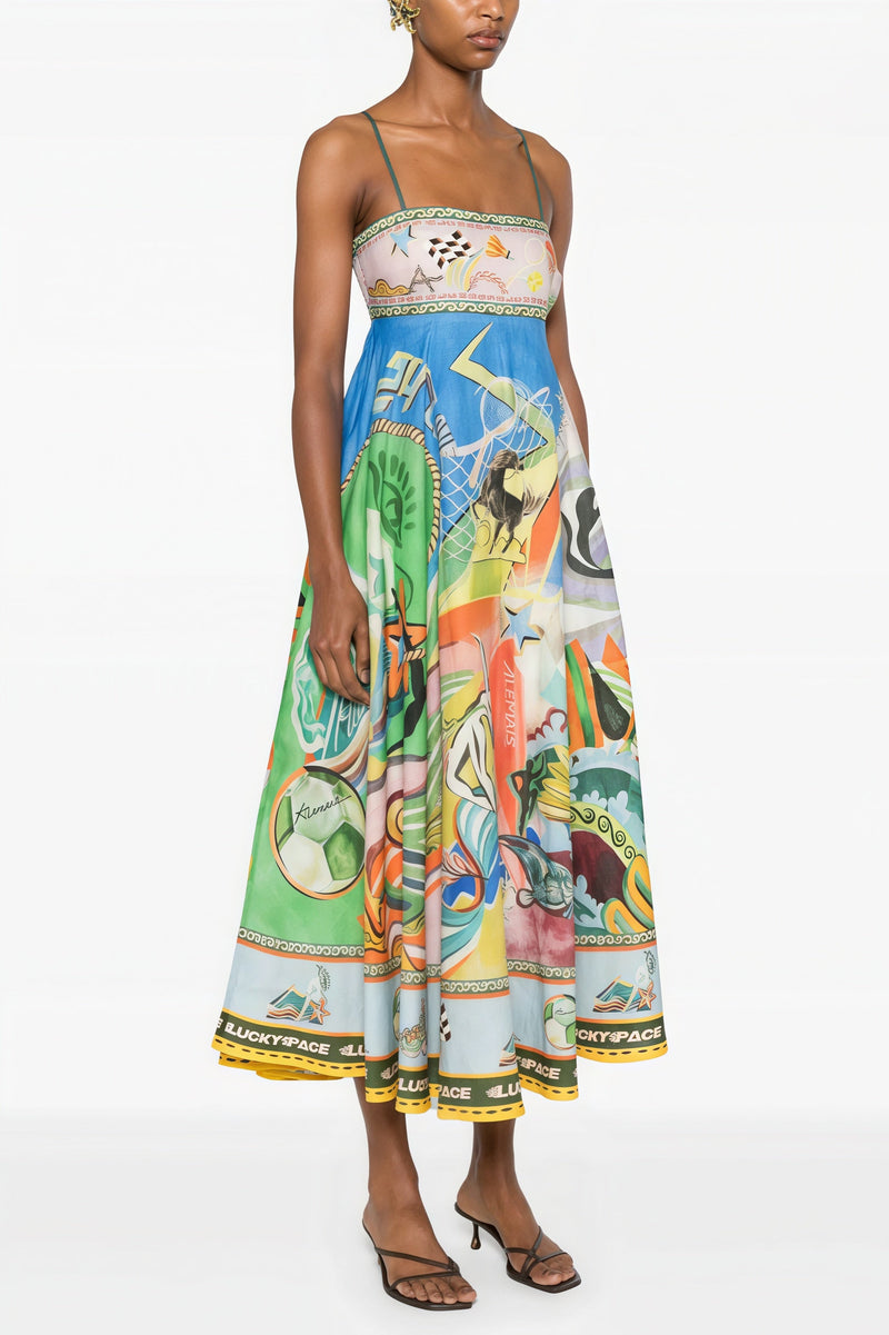 High Waist Print Cami Maxi Dress
