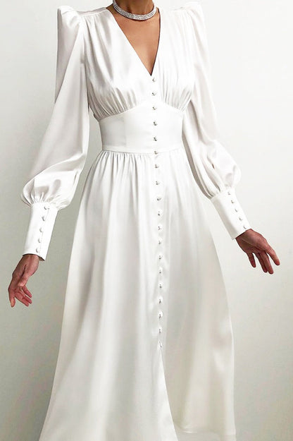 Satin Puff Sleeve Tailored Midi Dress