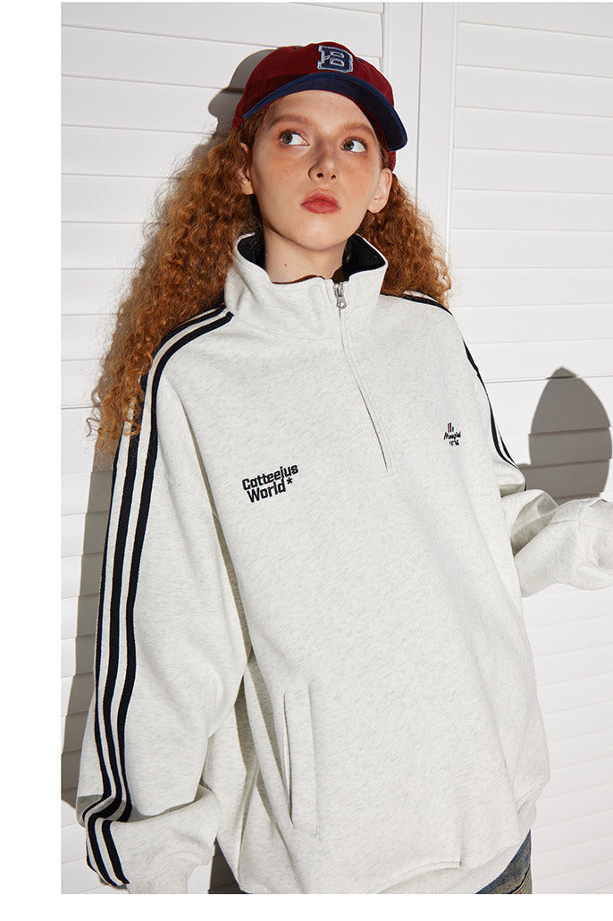 Retro Half-zip Stand Collar Sweatshirt