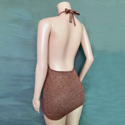 Summer Dress for Knitting Halter Sleeveless Bodycon Mini Dresses Y2k Backless Beach Dress Short