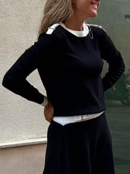 Contrast Color Round Neck Long Sleeve Sweater