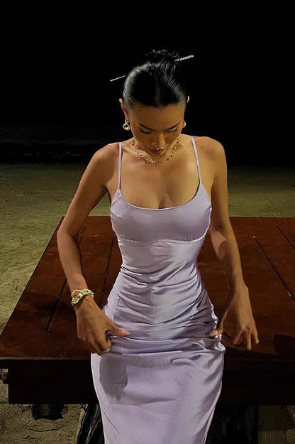 Pearl Satin Slim Fit Backless Cami Maxi Dress