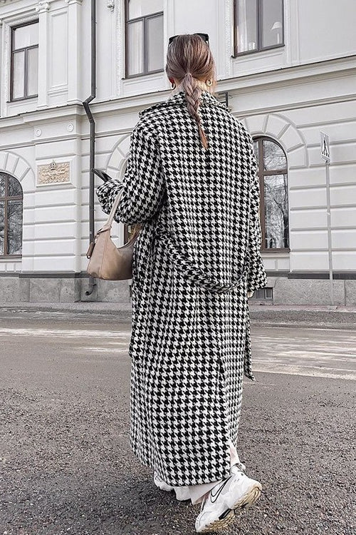 Houndstooth Long Trench Coat Overcoat