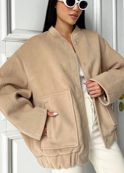 Oversized Stand Collar Coat With Large Pockets