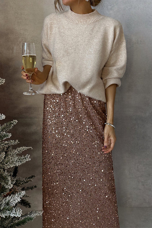 Fashionable High-waisted Slimming Sequined Skirt